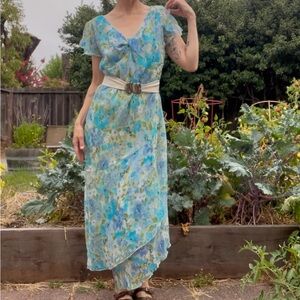 Floral Blue and Green Midi/ maxi Dress medium